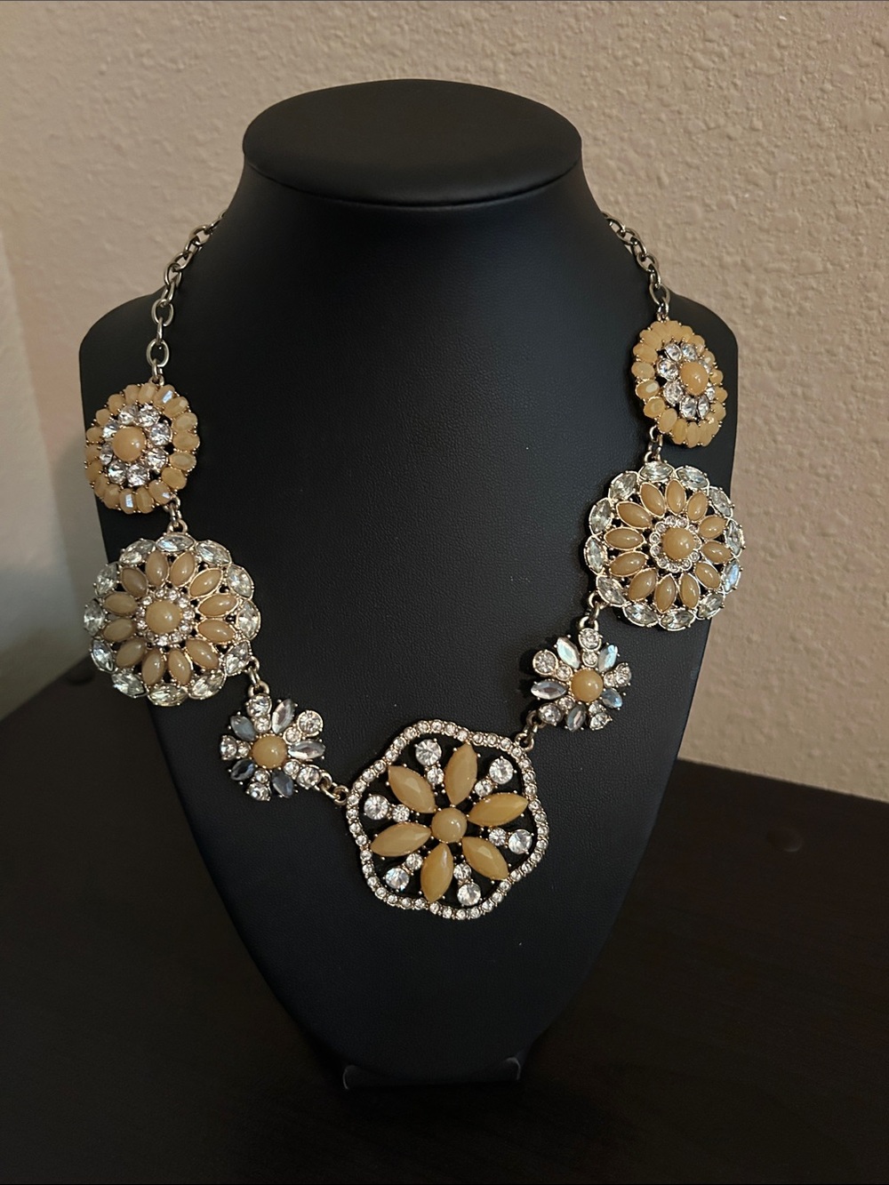Gold-Tone Beige Floral Statement Necklace